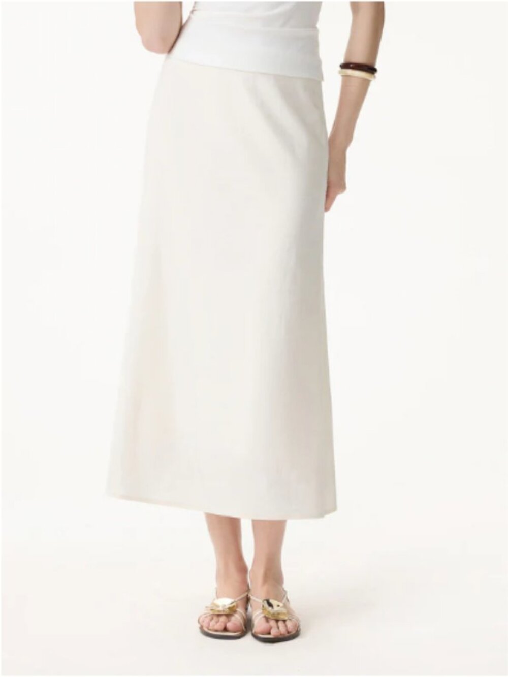 OGL Lyocell-Linen Blend Maxi Flared Pull-On Skirt - Eggnog - Picture 3 of 3